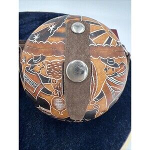 Peruvian Gourd Crossbody Purse Hand-Carved Small Leather Bird Llama Moon Sun